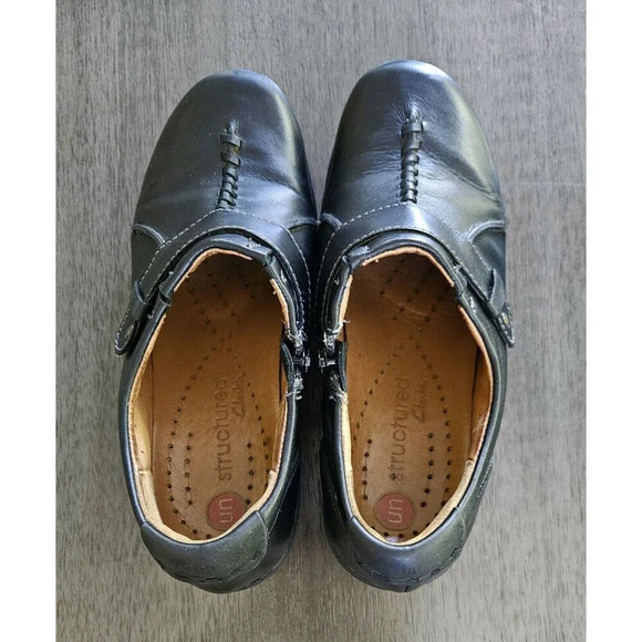 Clarks Unstructured Unsparrow Black Leather Shoes 6.5 Side Zip Comfort Clog - Picture 6 of 12